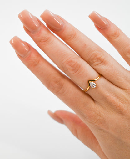 Arrow diamond stacker ring in gold on hand