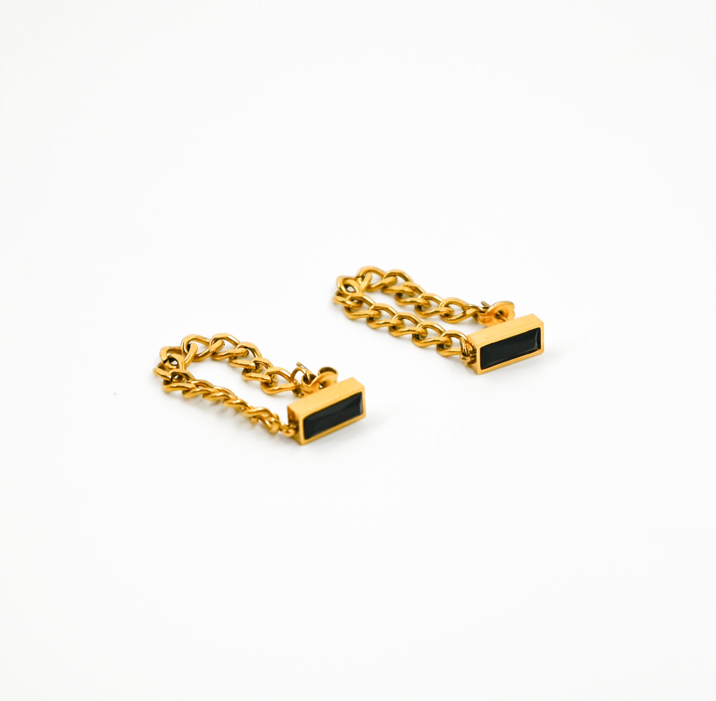 gold chain earrings with black stone accent 