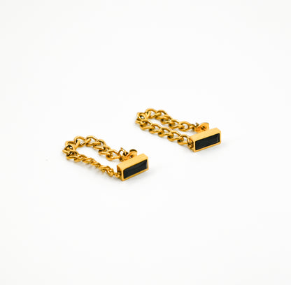 gold chain earrings with black stone accent 