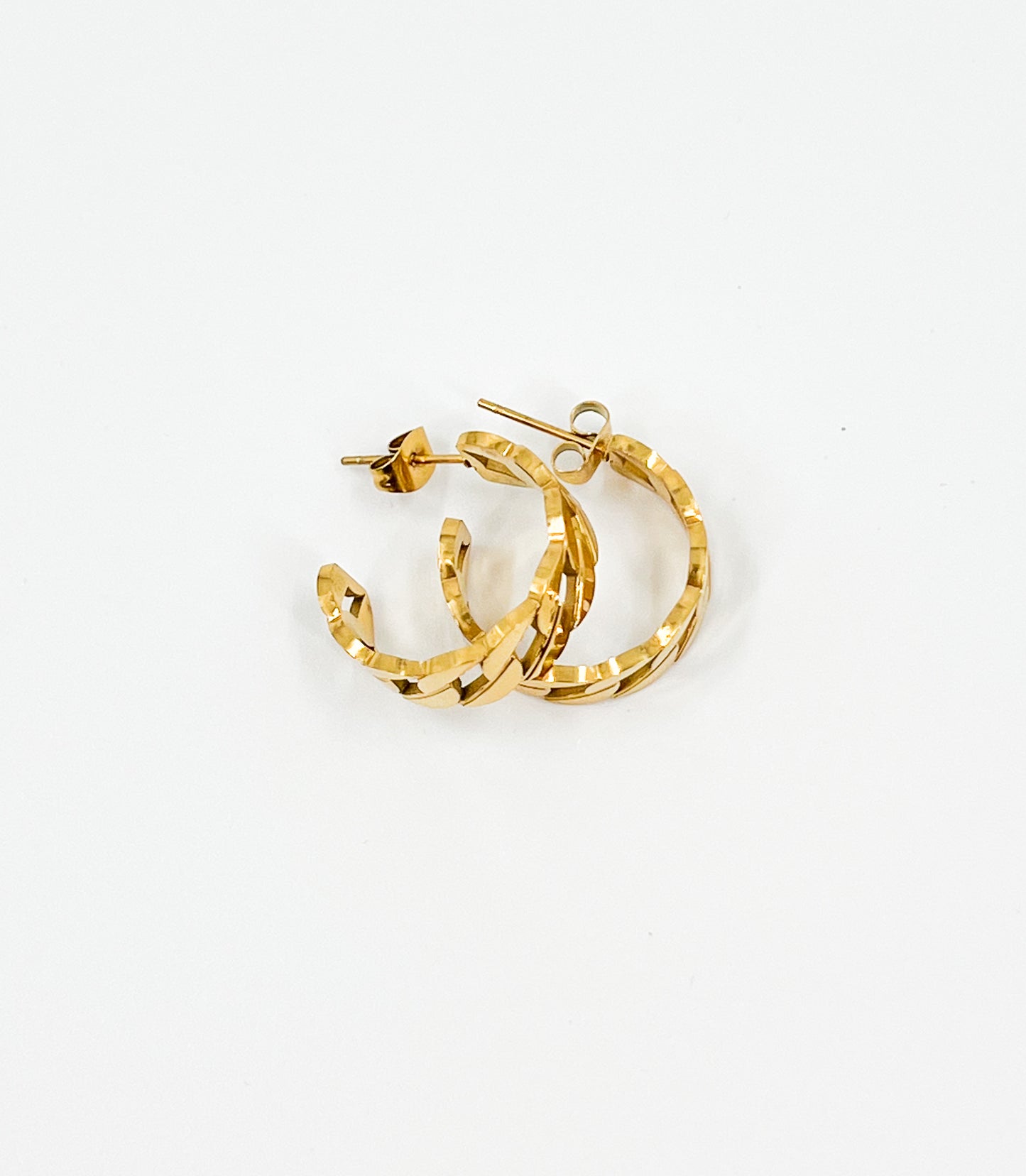 cuban link style earrings in gold