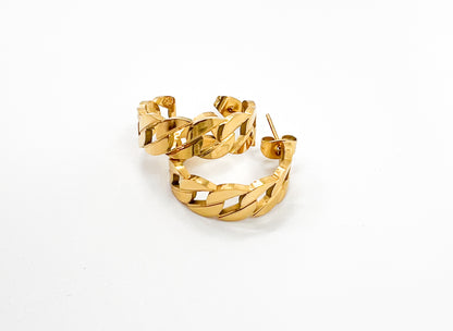 cuban link style earrings in gold
