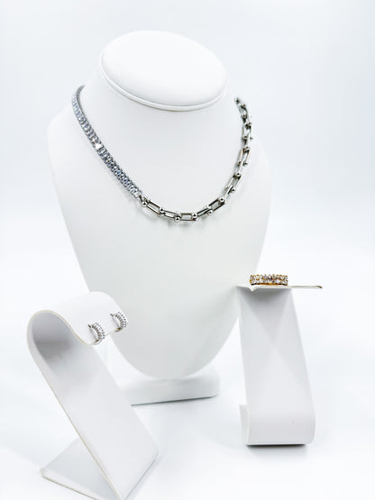 chain, earring, and ring collection in silver