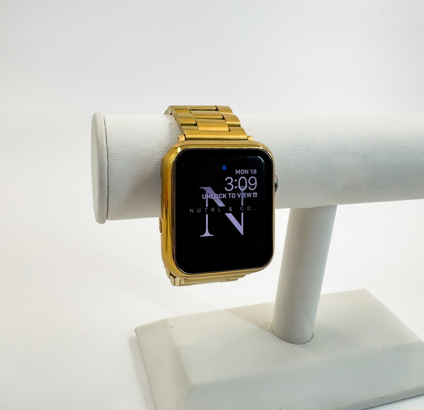 metal gold Apple Watch band with case
